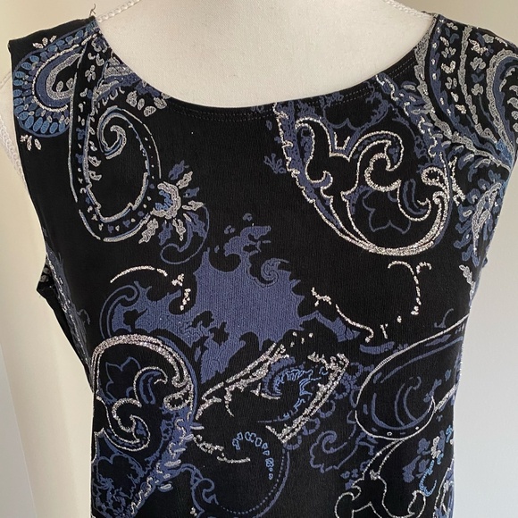 Chico's Travellers Black/Blue Silver Glitter Festive Holiday Tank Top- Sz- M - Picture 2 of 14